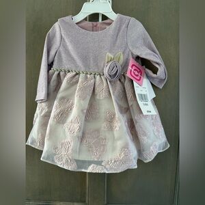 NWT Rare Editions two piece dress set lavender 3-6 months baby